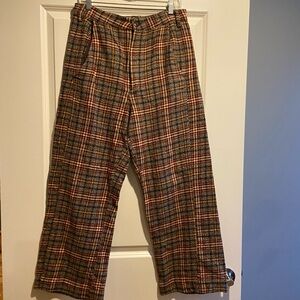 Free People Plaid Boot Cut Pants - Red and Gray